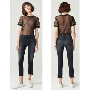 3x1 Shelter Straight Leg Cropped Frayed Hem Jeans in Prism Black 26